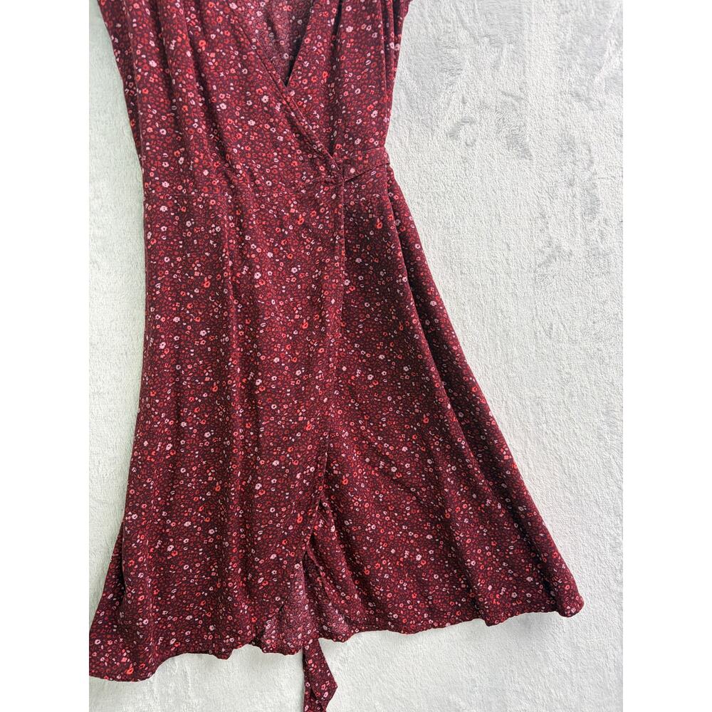Aerie Burgundy Floral Flutter Sleeve Wrap Dress - Size Small - Picture 7 of 8